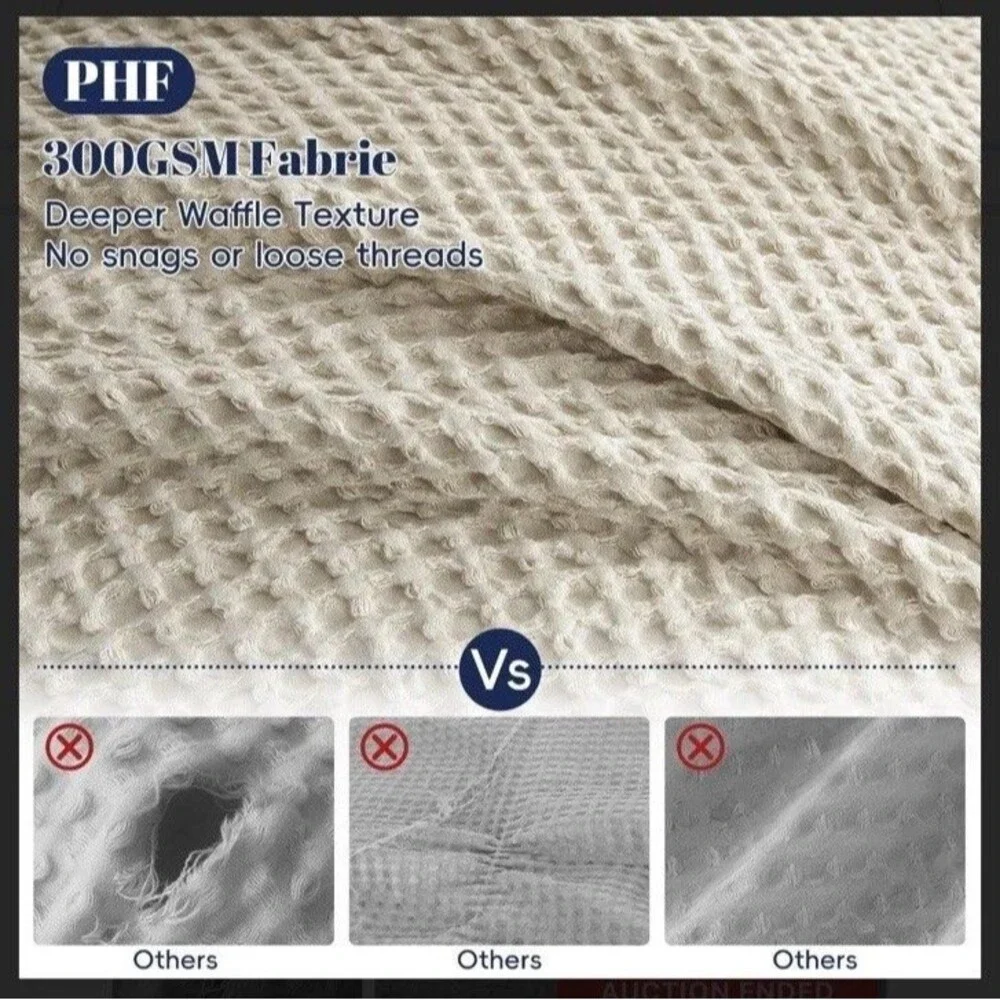 PHF Waffle Weave Duvet Cover Set Queen Size